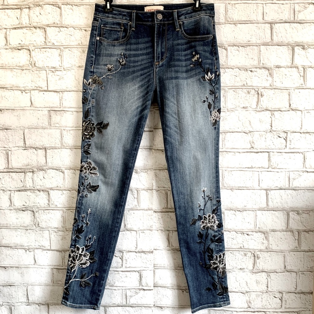 DRIFTWOOD Floral Embroidered Jackie Skinny Jeans